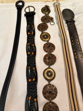 Women’s various belt lot Black, Braided , metal, Amber Bead Accents